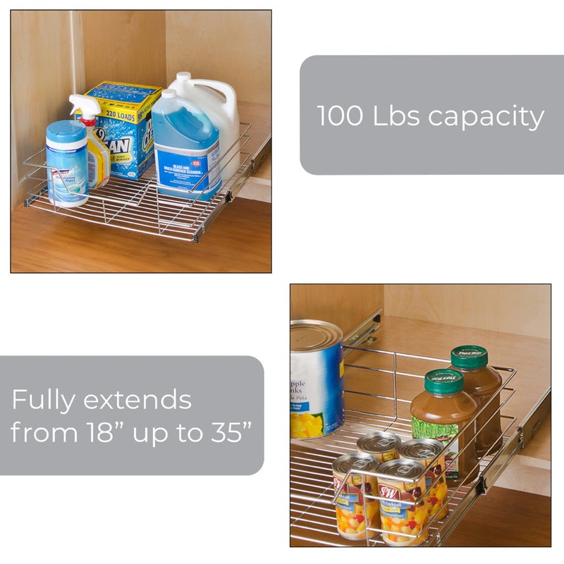 Smart Design 1-Tier Shelf Pull-Out Cabinet Organizer - Extra Large Tall - Roll-Out Extendable Sliding Drawer - Steel Metal - Kitchen (20 Inch x 18-35) [Chrome] - Image 4
